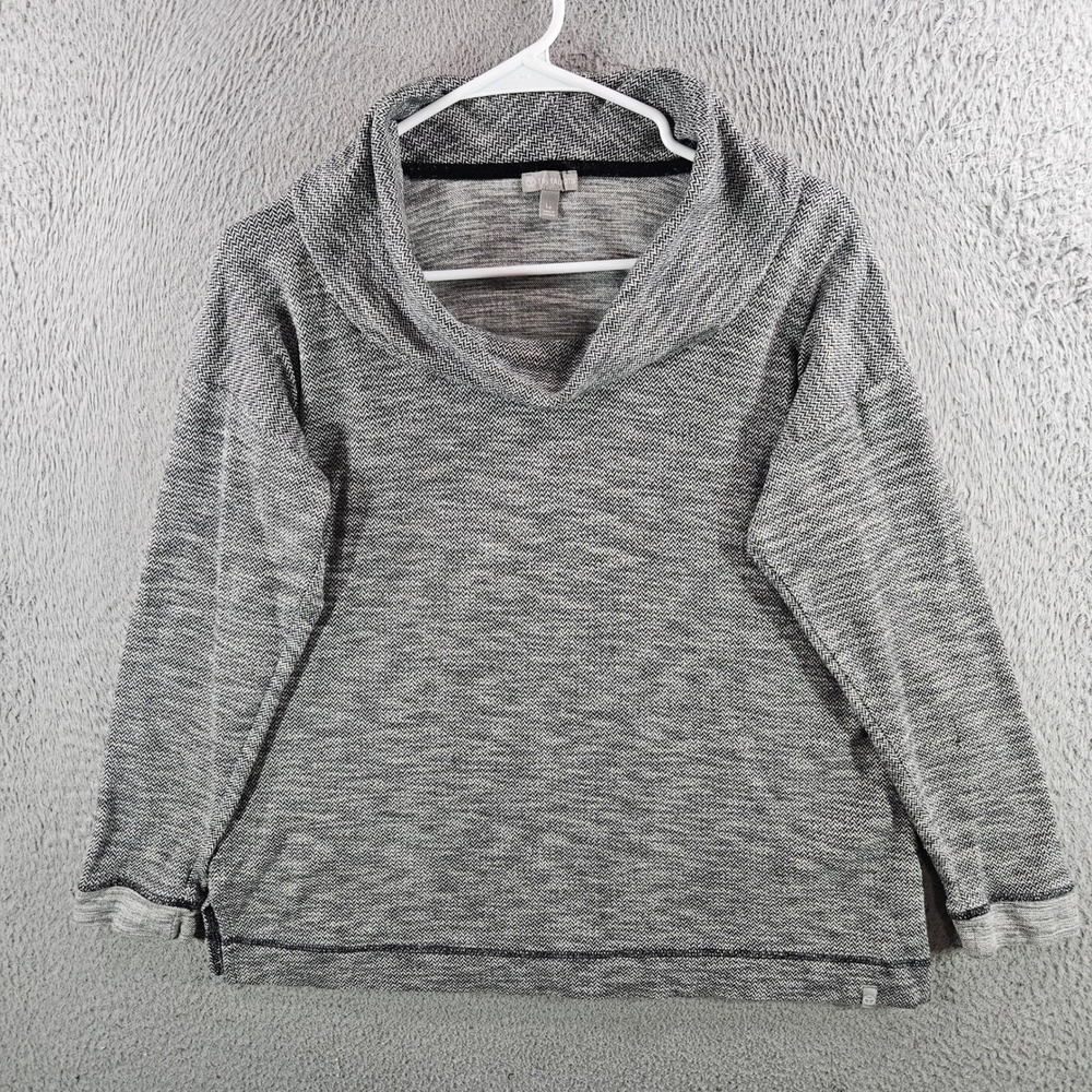 Tby Talbots Womens LP Herringbone Cowl Neck Top Black White Cotton Wool Blend